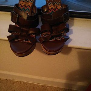 Chunky Dark Brown Wedge Sandals- Like New Condition with exception of tiny mark